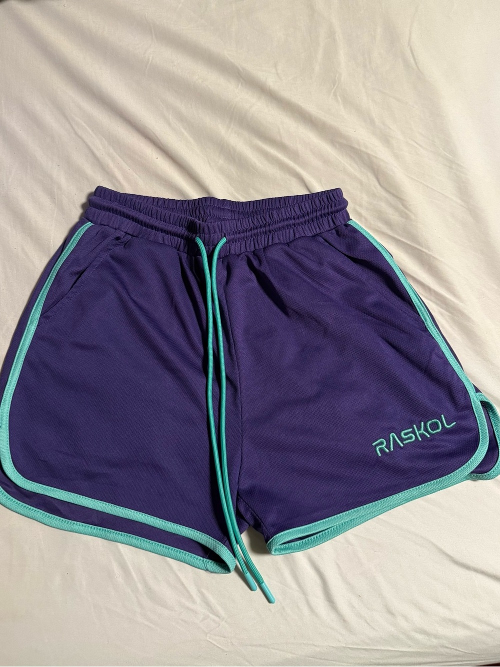 Raskol Men's Athletic Shorts in Purple with Teal Trim